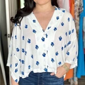 H&M gauzy floral print button up short sleeve boxy cut oversized NEW size XXL